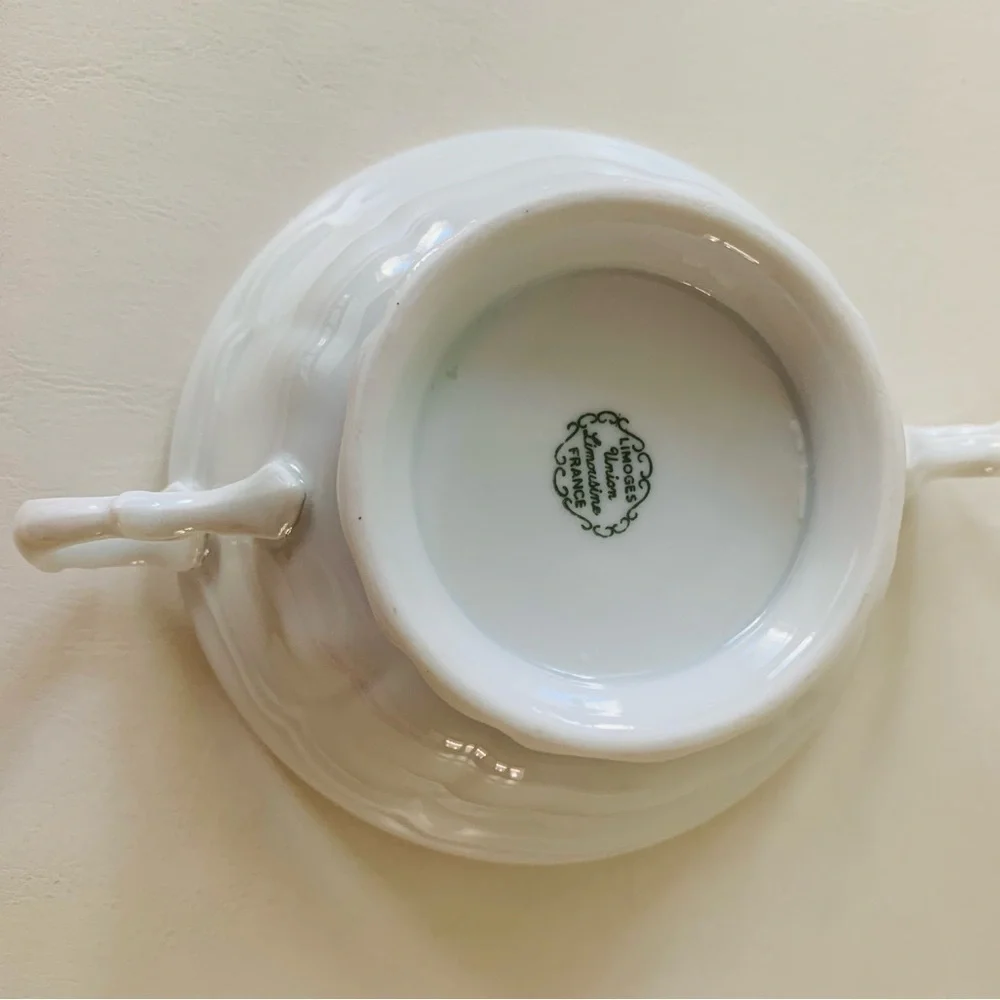 Vintage Limoges Union Limousine France White Cream Soup Cups 3